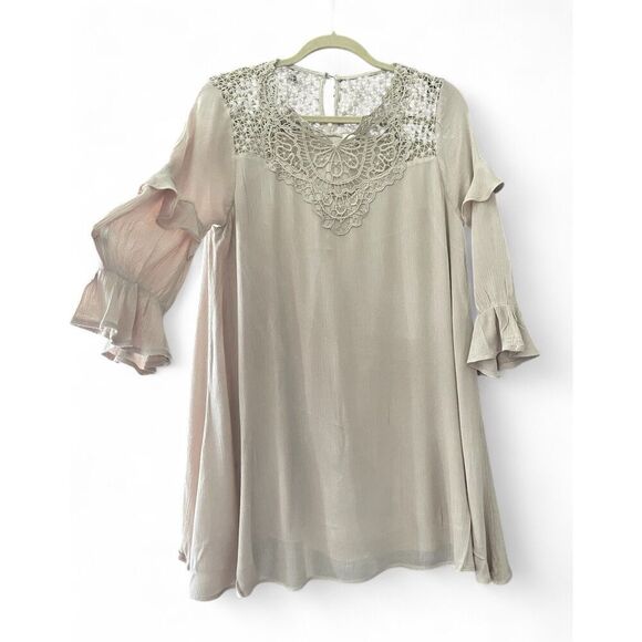 Madewell Bohemian Style Beige Mini Hippie Bell Sleeve Dress Sz M Excellent Cond. - Picture 1 of 10